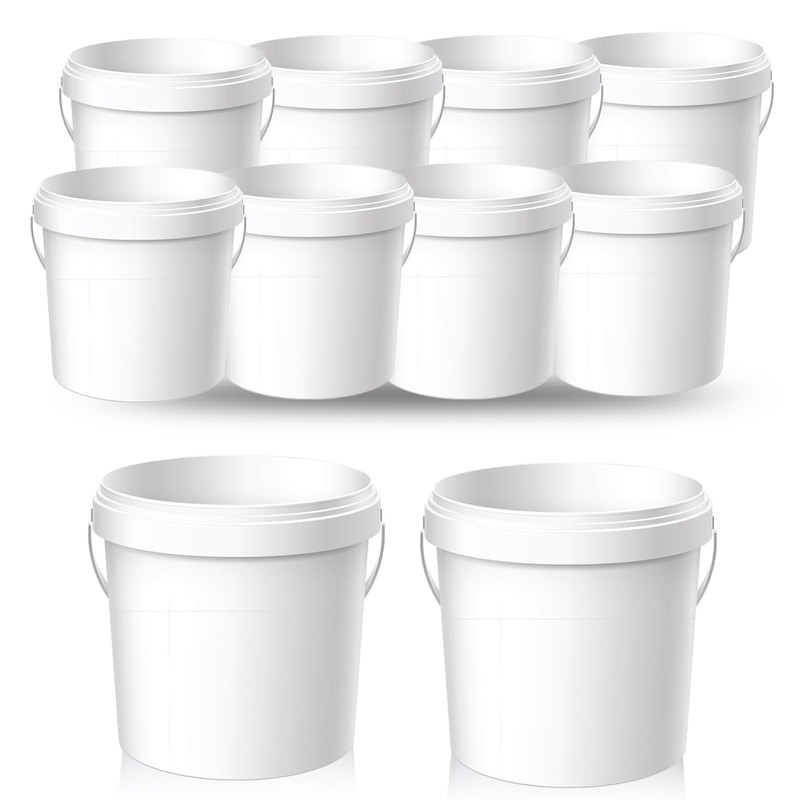 10 Pack Plastic Bucket for Painting, 2 Quart Paint Cans with Lid and Handle, …