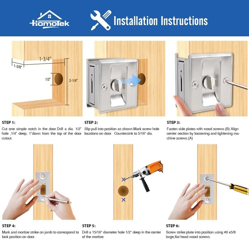 Privacy Pocket Door Lock Hardware - Easy Replace Sliding Door Lock, 2-3/4"x2-1/2 gallery