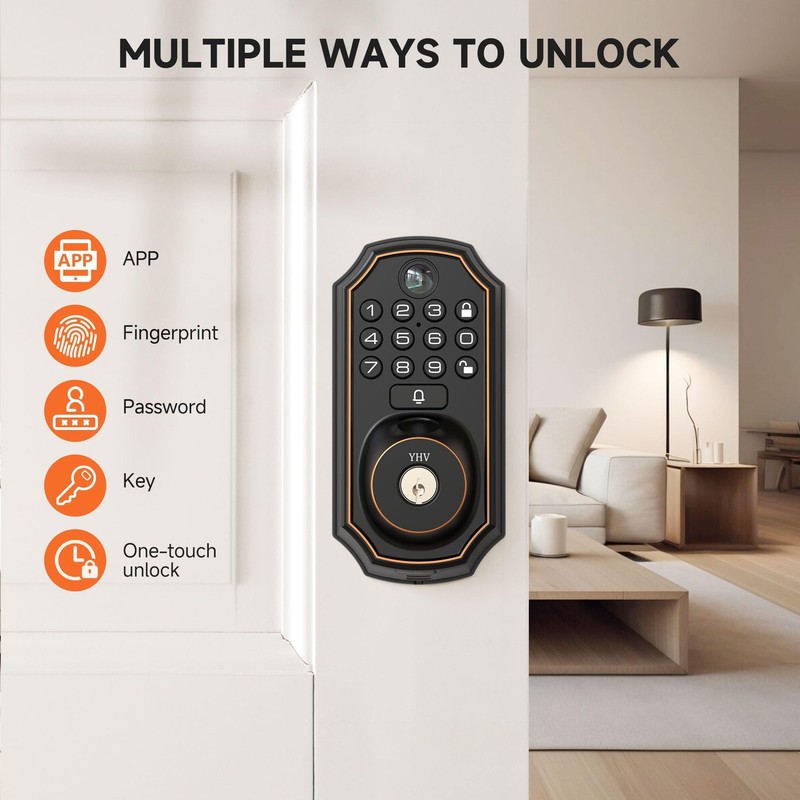 Keyless Entry Door Lock with Camera Fingerprint Smart Door Lock with App Remo... gallery