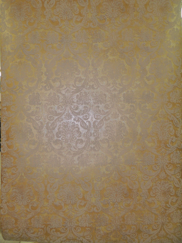 GOLD & LIGHT BROWN SMALL DAMASK PREPASTED VINYL WALLPAPER # MC099604 gallery