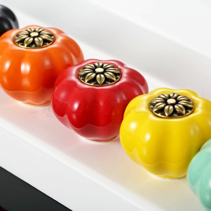 7 Colors Pumpkin Knobs Ceramic Kitchen Cupboard Drawer Cabinets Door Pull Handle gallery