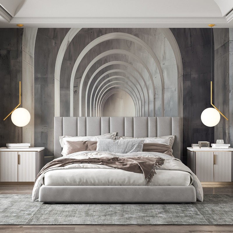 Wall Mural Cement Grey Spatial Sense Arched Door Wallpaper Self-Adhesive Decal gallery