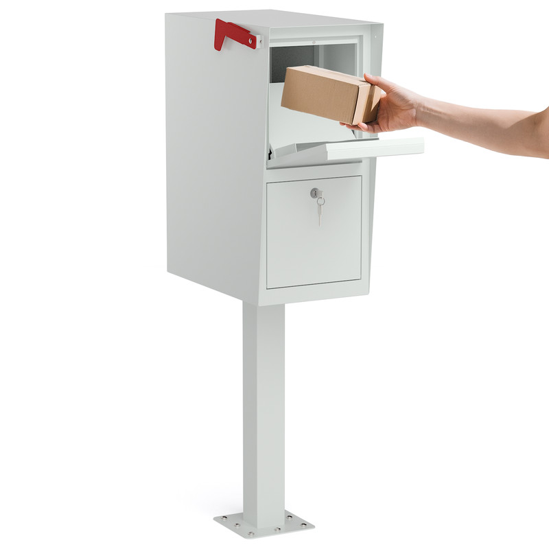 Curbside Package Mailbox Post Mount, Large Locking Mailbox for Outside – White