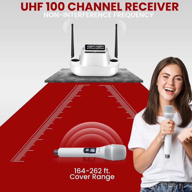 Pyle UHF Wireless Microphone System – Bluetooth Receiver with 2 Rechargeab gallery