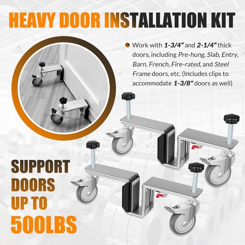Door Installation Kit Dual-Dolly System Fit 1-3/4" and 2-1/4" up to 500lbs Doors gallery