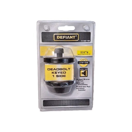 NEW Defiant Deadbolt Keyed 1 Sides 53174 Lock Aged Bronze #890 100