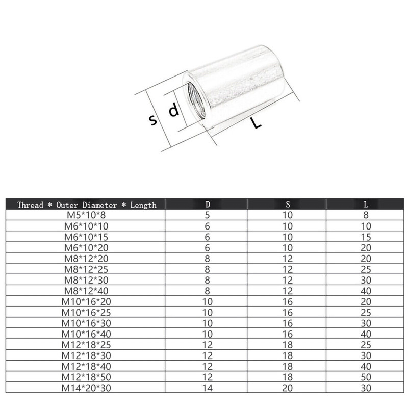 THREADED SLEEVE ROD BAR STUD ROUND CONNECTOR NUT STAINLESS STEEL LONG NUT M8-M20 gallery