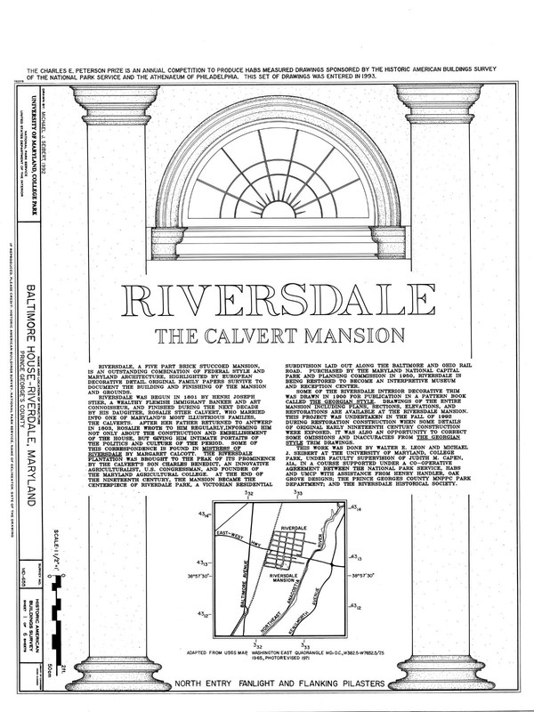 Riversdale, Calvert Mansion – Colonial American architectural plans & details