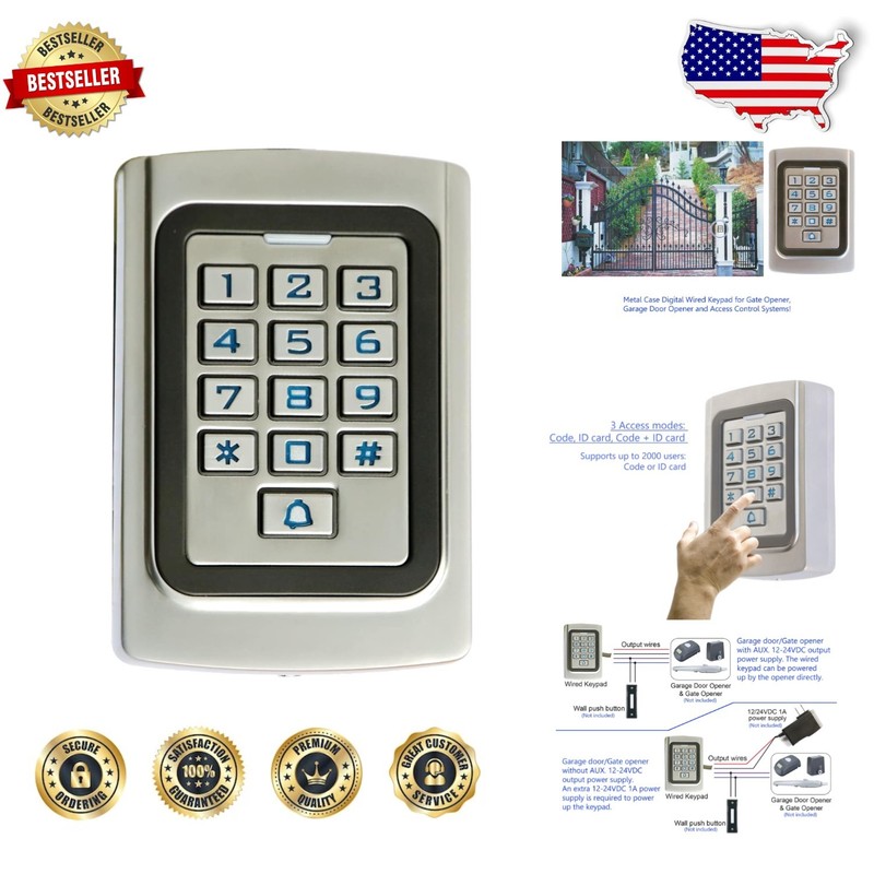 Metal Wired Keypad | Waterproof | 2000 Users | 12-24VDC Gate Garage Access
