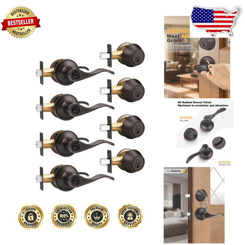 Keyed Alike Bronze Front Door Lever Locksets, 4 Pack, Heavy Duty Zinc, ANSI G…