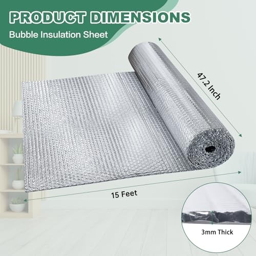 Reflective Bubble Insulation Sheet, Double Side Aluminum Foil 47IN X 15FT 1 gallery