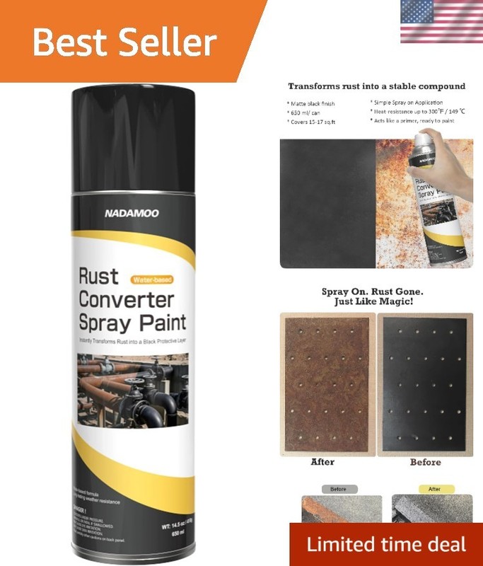 Black Rust Converter & Primer Spray, 650ml, Heat-Resistant Innovation