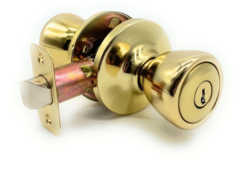 Single Cylinder Deadbolt Entrance Entry Door Knob Lock Combo Set, Polished Brass gallery