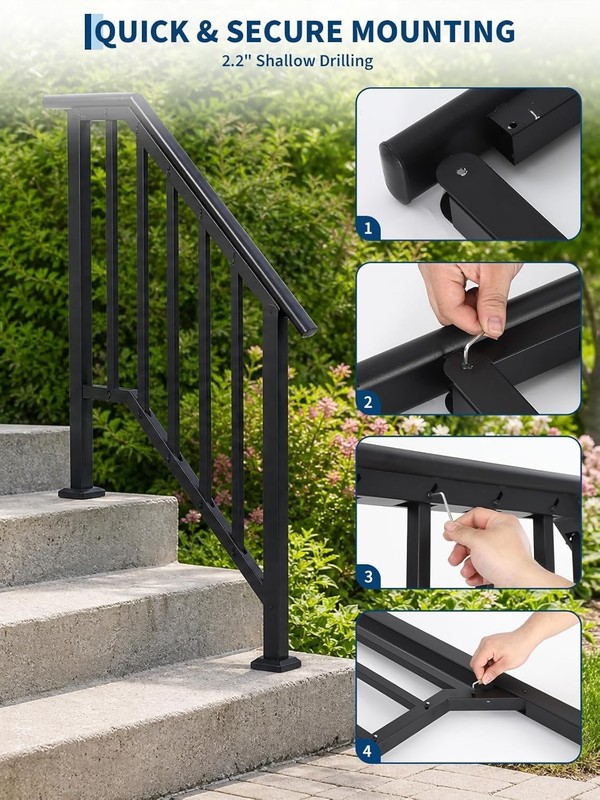 Handrails for Outdoor Steps Adjustable Stair Handrail 2/3/4 Steps Stair Railing gallery
