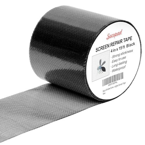 4 in X 15 FT (180IN)/Grey Window Screen Repair Tape, Screen 4IN X 15FT Black