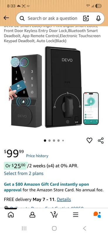 DEVO G5 WiFi Fingerprint Keypad Smart Door Lock Black App Alexa Google
