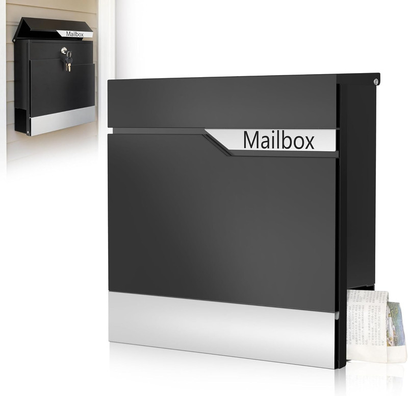 Metal Mailbox Wall Mount, Large Locking Mailbox with Key Lock, Hanging Secure Po