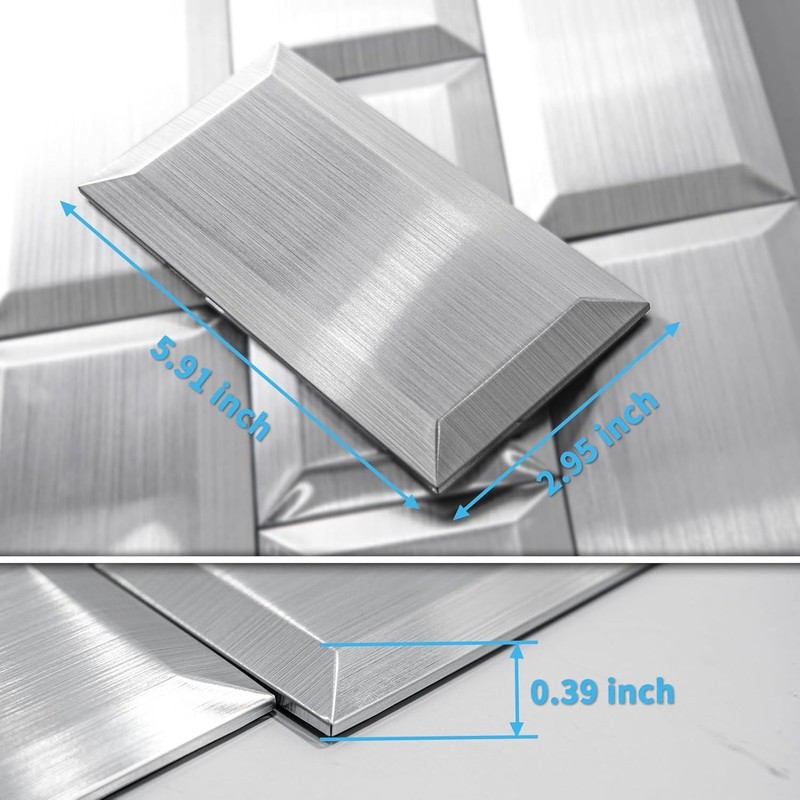 3D Stainless Backsplash Tiles, 100 Pcs, 3x6 Inch, Kitchen gallery