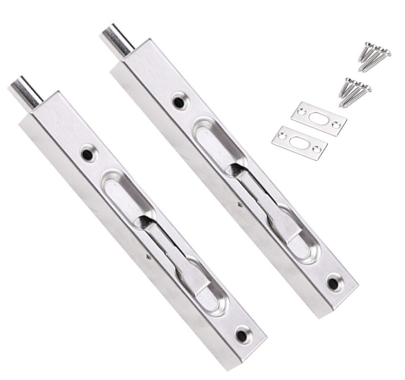 2 Pcs Concealed Slide Door Lock – 8 Inch Flush Bolt Guard for French, Silver