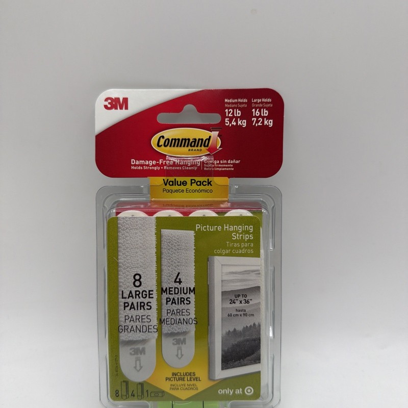 Command Picture Hanging Strips 8 Large Pairs 4 Medium Pairs with Level 1 Pack gallery