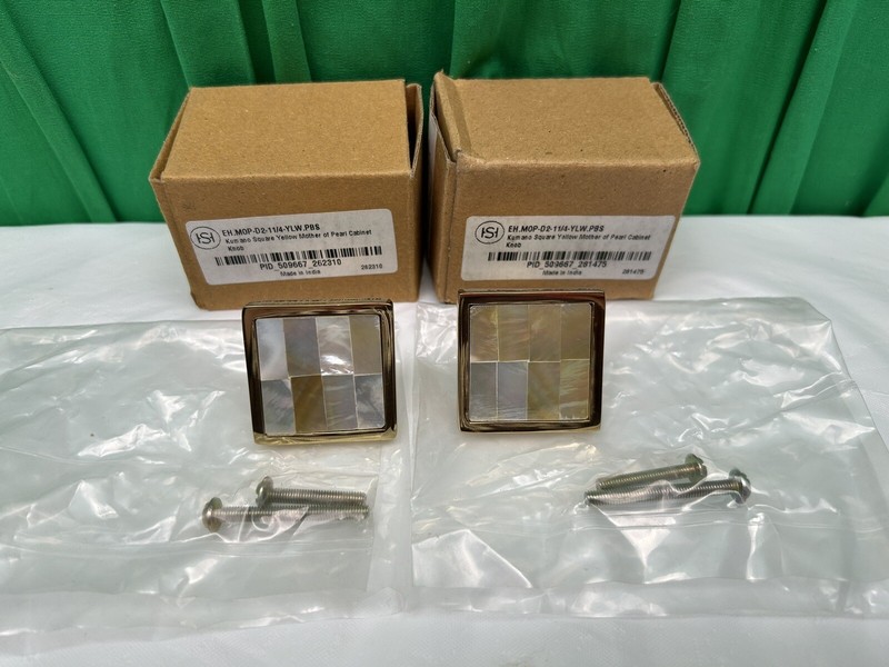 2 Pack Hardware Kumano Square Gold Mother of Pearl Cabinet Knob - Polished Brass gallery
