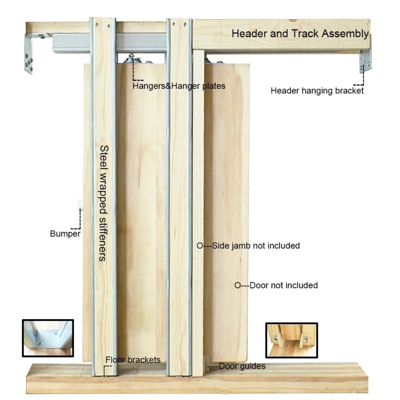 Soft Close Sliding Pocket Door Frame Rolling Hardware Kit for 2X4 Studs Wall gallery