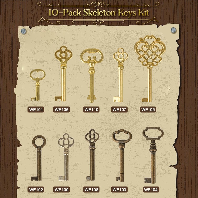 10PCS Skeleton Key Set Reproduction for Antique Furniture, Universal Barrel Key gallery