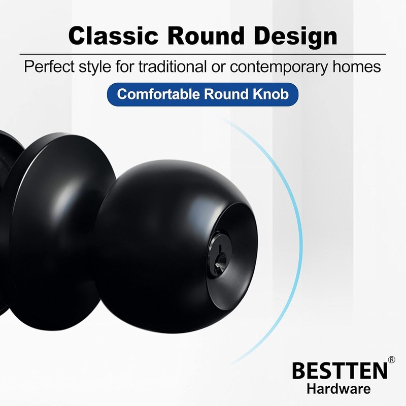 Keyed Entry Door Knob Metal Matte Black All Metal Home Entrance Lock gallery