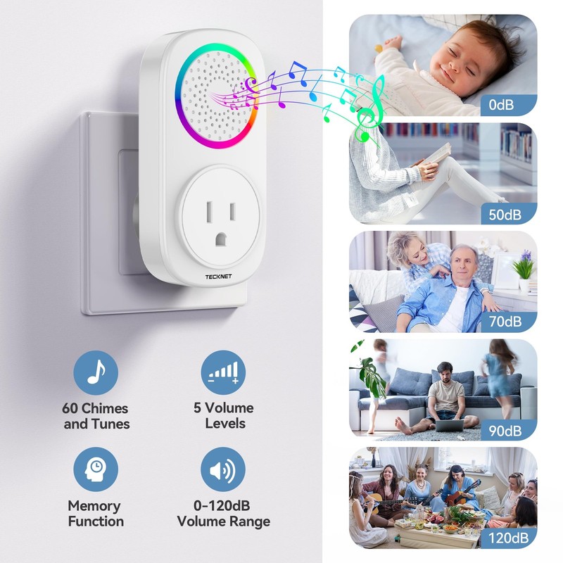 TECKNET Self-Powered Wireless Doorbell Kit - 1 Button & 1 Receiver, White gallery