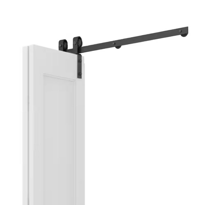 42 In. Black Single Bi-Fold Front Mount Sliding Barn Door Track and Hardware Kit gallery