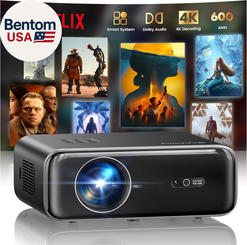 [Built-In Apps/4K Support] Smart Outdoor Projector with Wifi and Bluetooth, Movi