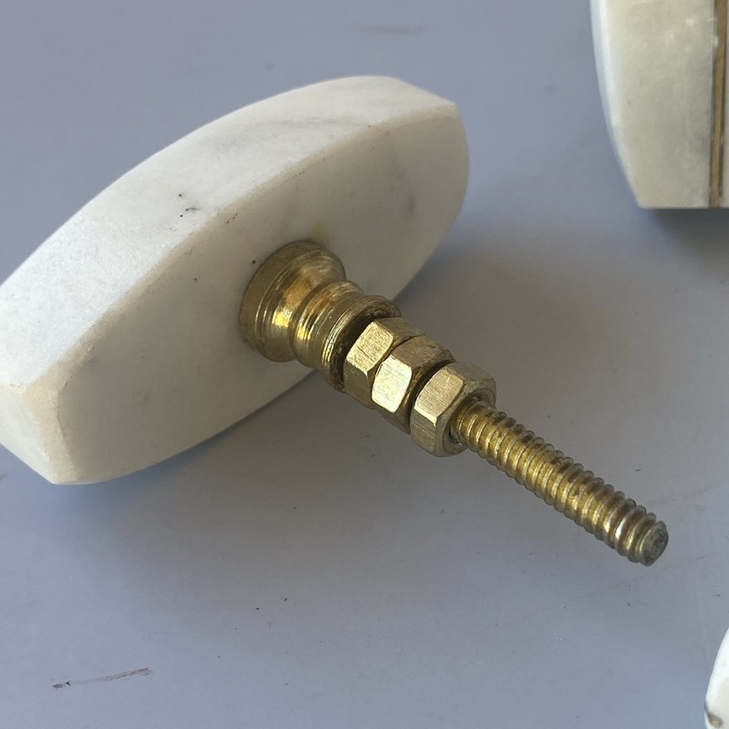 Cabinet Drawer Knobs Pull Handle Oval White Stone Gold Stripe Set of 4 gallery