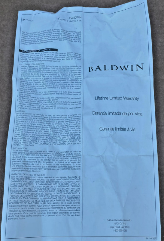 Baldwin 6950.003.RFD Dummy Entry Trim Kensington Lifetime Brass gallery