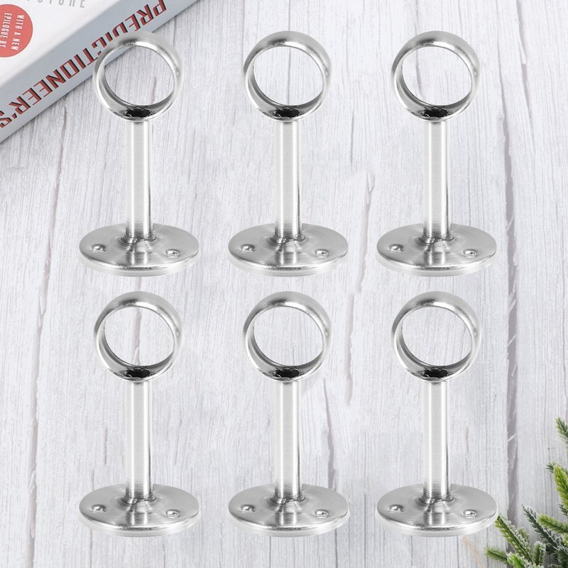 6 Pcs Closet Rod Wardrobe Rail Support Stainless Steel Brackets Holder for Home