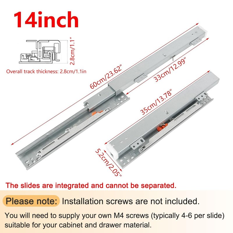 Pair Undermount Drawer Slides Bottom Mount Pull Out Shelf Slider Under Mount ... gallery