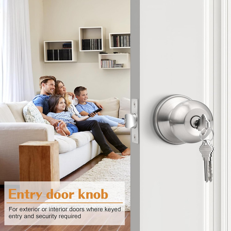 2 Pack Keyed Alike Entry Door Knobs with Lock and Key Ball Door Knob Handles Ent gallery