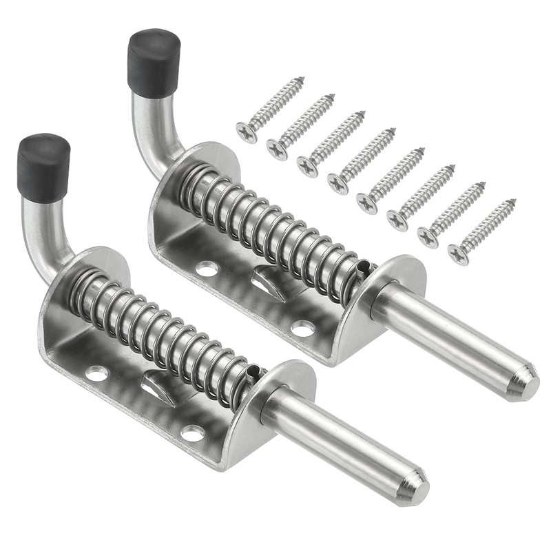 2 Pcs 4.72 x 1.18 Inches Spring Latch Pin with Screws Stainless Steel Silver