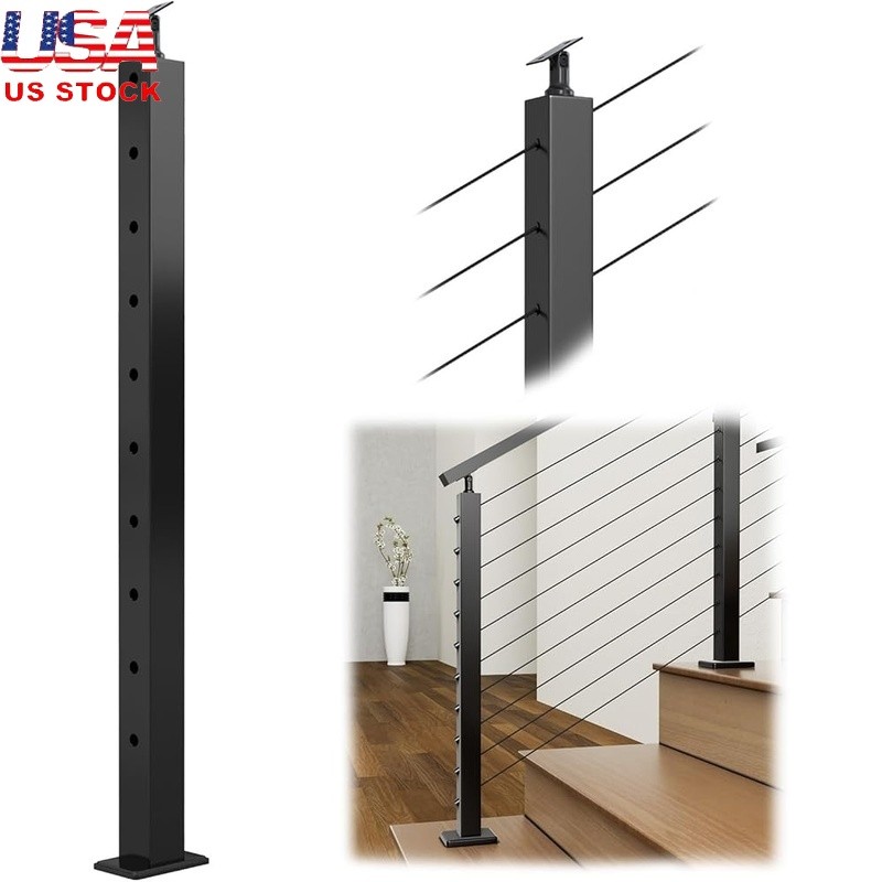 Stainless Steel Stair Cable Railing Post 36in Surface Mount 25-35 Degree Angle