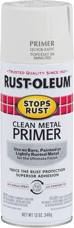 Rust-Oleum 7780830 Stops Rust Clean Metal Primer Spray, 12 oz, Flat White