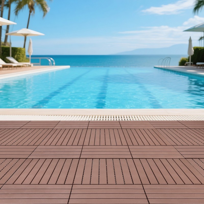 24 PCS Interlocking Deck Tiles Polypropylene DIY Flooring Tiles Red Brown gallery