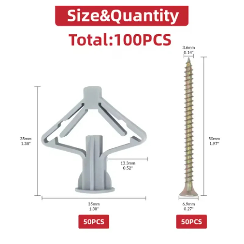 100Pcs Drywall Anchor Kit Hollow Wall Anchors Plasterboard Plugs Screws Butterfl