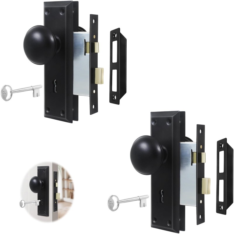 2 Pack Mortise Keyed Lock Set with Classic Bronze Knob – Perfect for Replacin…