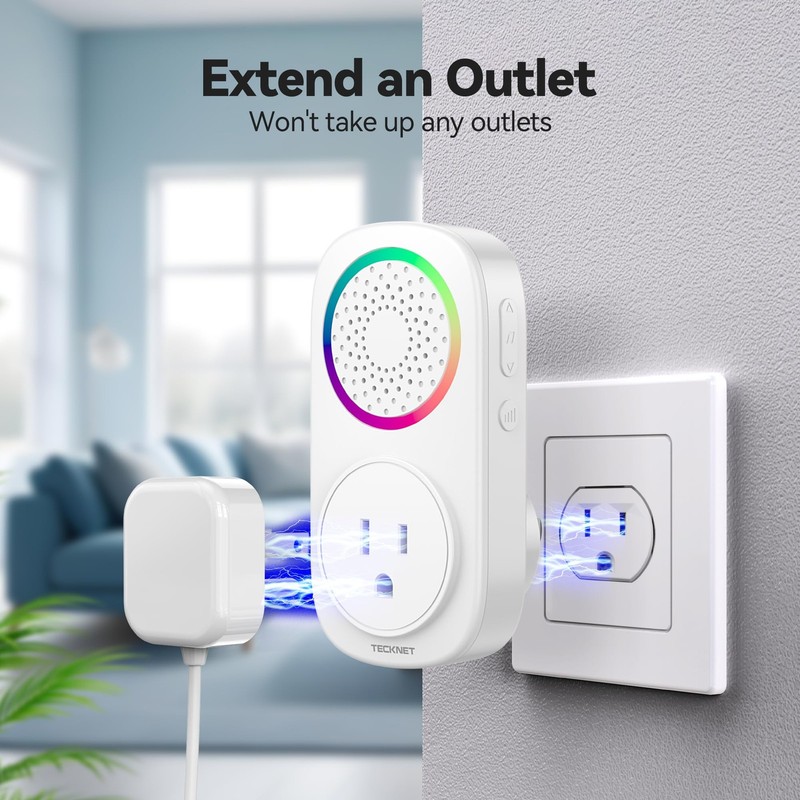 TECKNET Self-Powered Wireless Doorbell Kit - 1 Button & 1 Receiver, White gallery