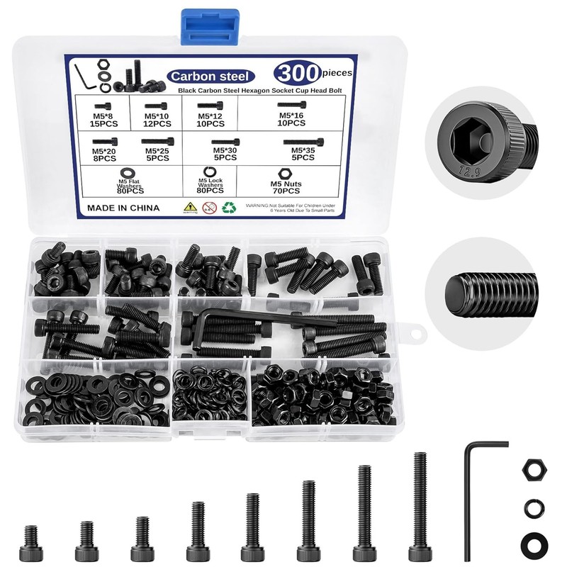 M2 M3 M4 M5 Hex Socket Head Cap Screw Nuts Bolts Washers Assortment Kit (4-35MM) gallery