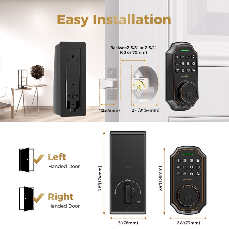 ARPHA Keyless Smart Door Lock AutoLock Open Mode One-Touch Lock/Unlock Anti-Peek gallery
