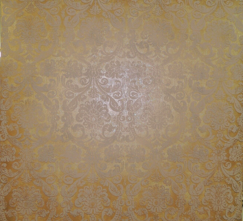 GOLD & LIGHT BROWN SMALL DAMASK PREPASTED VINYL WALLPAPER # MC099604