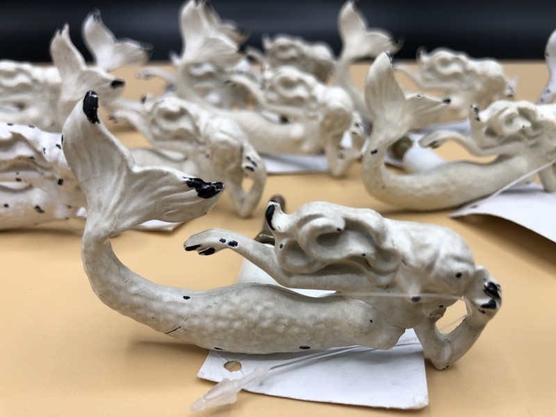 MERMAID KNOB Distressed White Metal Drawer Pull Nautical Decor Beach – Lot of 12