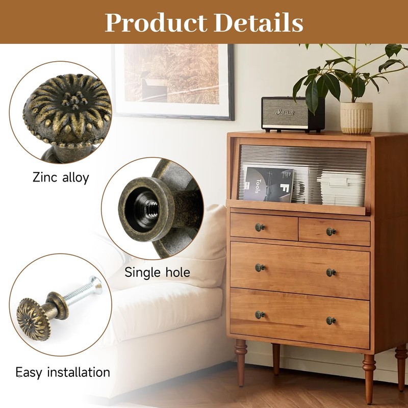 10 Pcs Mini Metal Jewelry Box Knobs, Antique Brass Cabinet Handles, Mini Roun... gallery