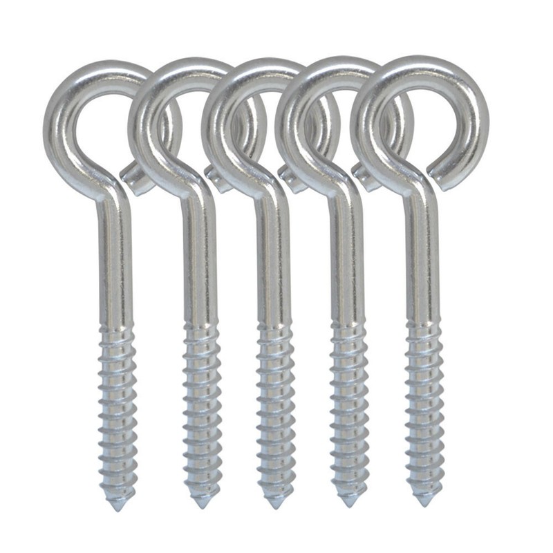 5PC 316 SS 3/8″ x 3″ Eye Hook Screw Pin Lag Bolt Deck Cabin Hooks Ring Loop Lift