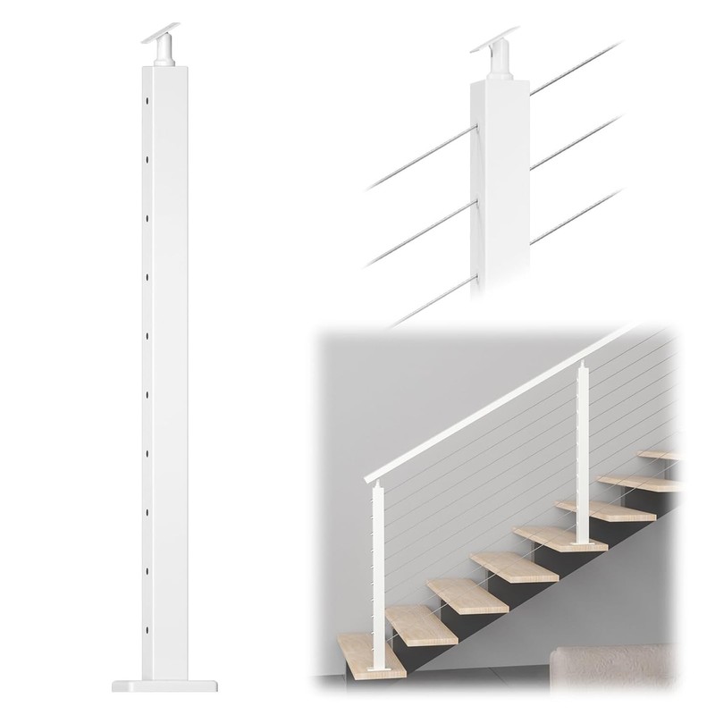 Muzata Stair Cable Railing Post 36 Inch White T304